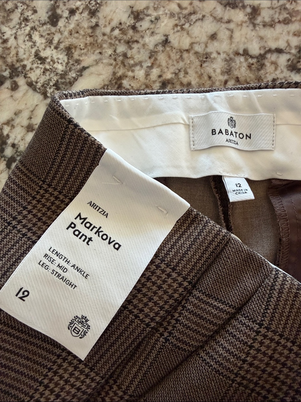Aritzia Babaton Markova Brown Plaid Crop Pants